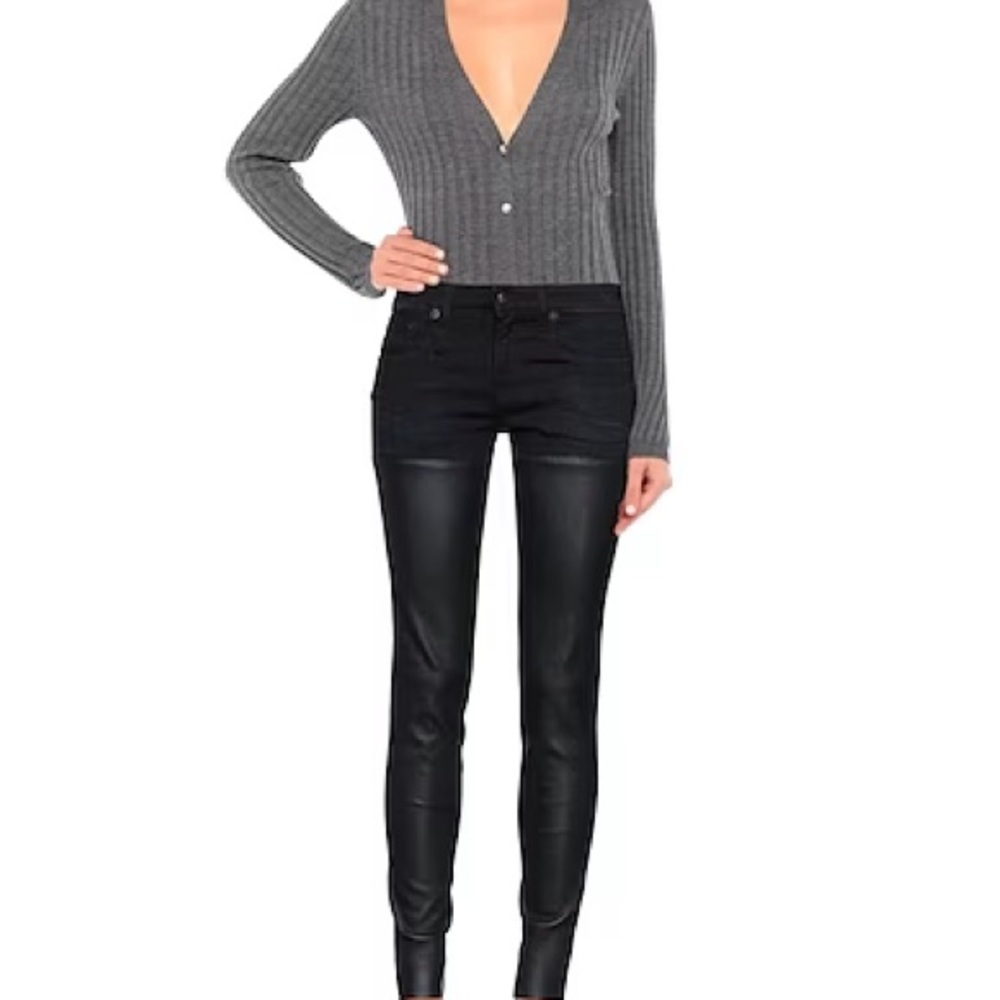 R13 leather & denim skinny jeans